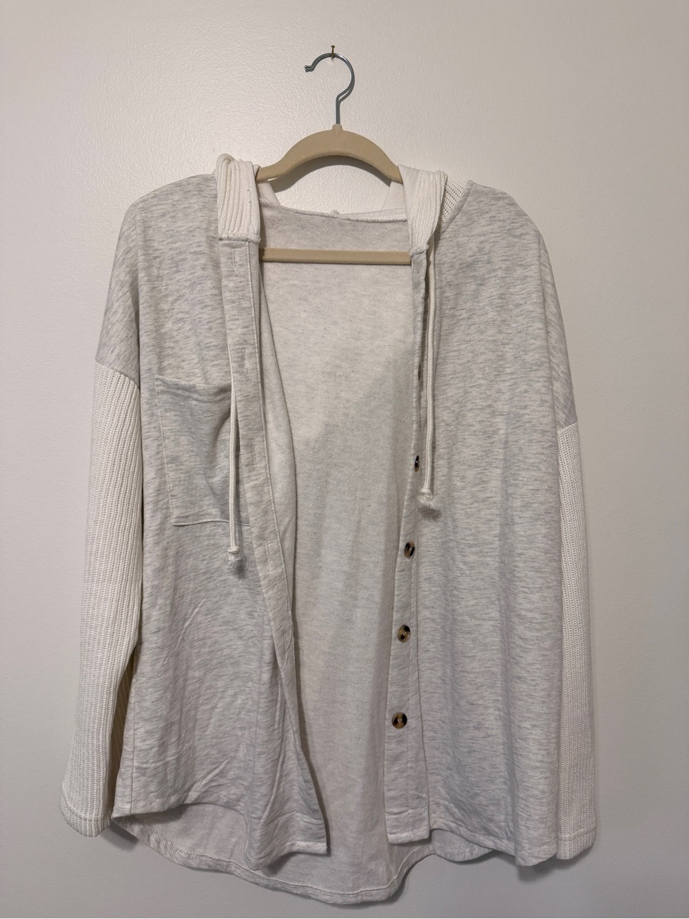 Light Heather Cream Hooded Button Cardigan Sweater
